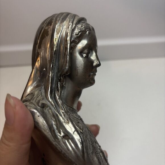 Antique Silver Plated Madonna SC De Maria Bust  Religious Statue About 7” H - Picture 3 of 11